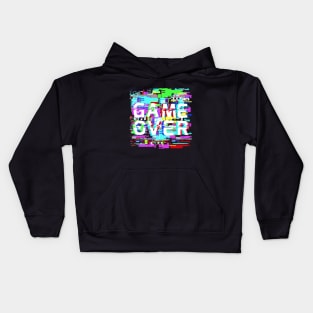 Game Over on glitch effect pixel noise Kids Hoodie